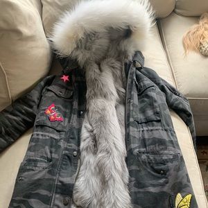 Jocelyn Fur size xs Grey Cargo Camo coat